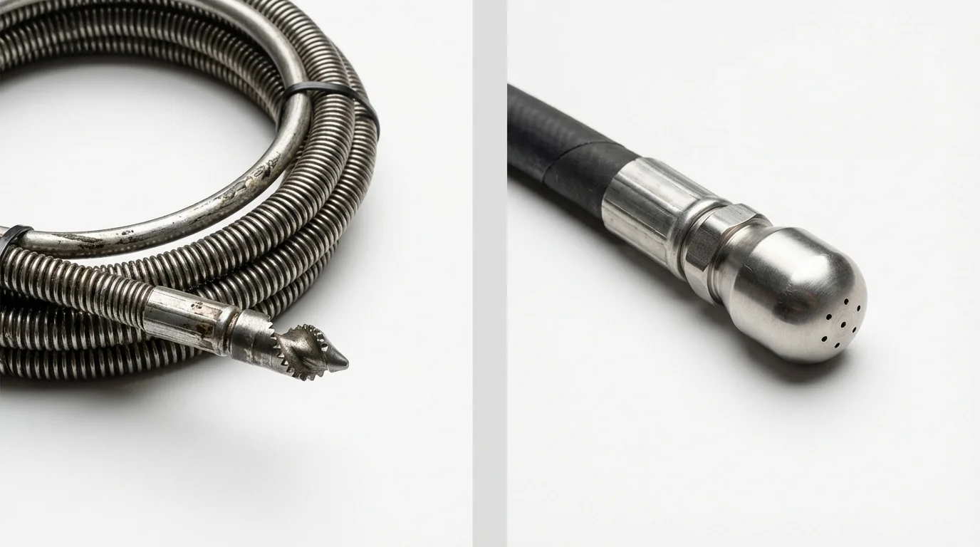 Drain snake cable and hydro jetting nozzle used for drain cleaning in Abilene, TX